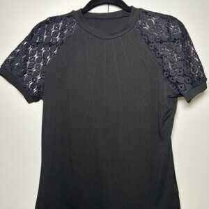 SHEIN Clasi Contrast Lace Raglan Sleeve Seam Detail Tee